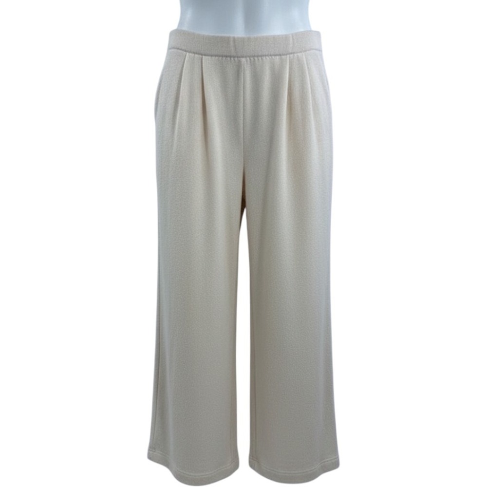St John Cream Wide Leg Pleated Knit Pants SZ 10 Luxury Minimalist Capsule